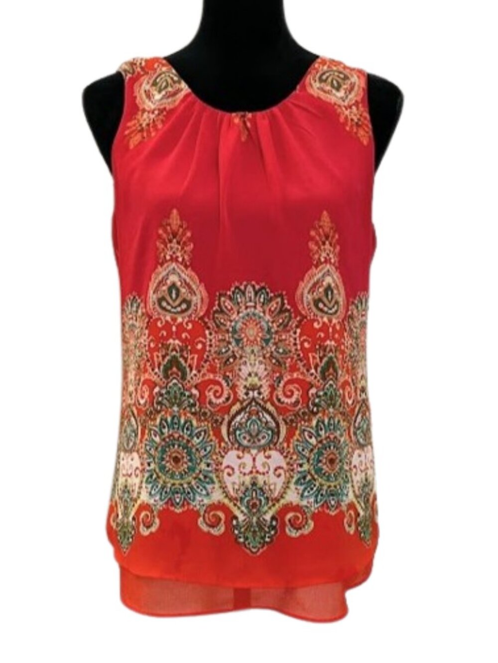 Rose & Olive Split-Back Tank Eastern Medallion Red Orange, Teal & Ivory SMALL